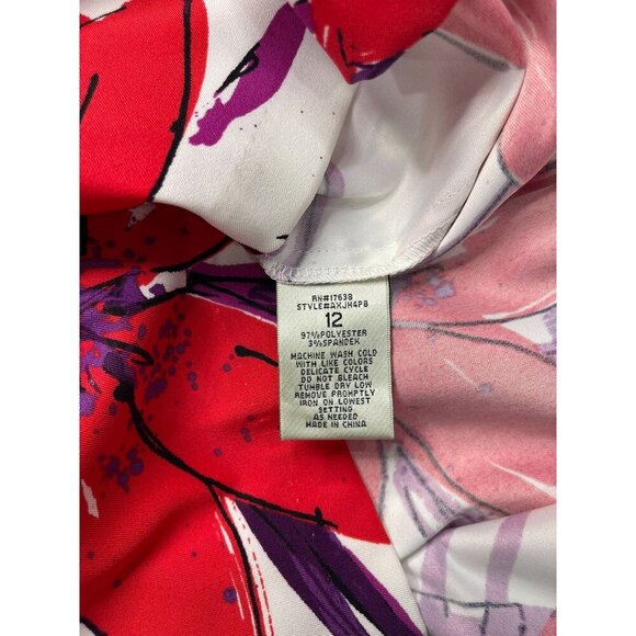 NEW Signature by Sangria Sheath Dress 12 Sleeveless Red White Floral Tropical - Picture 7 of 7